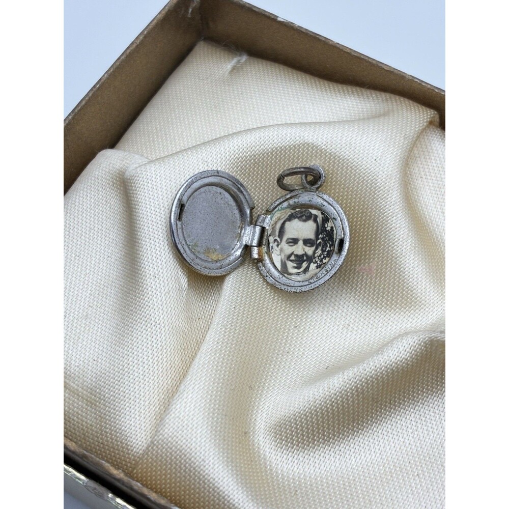 Dainty Round Photo Locket Pendant Sterling Silver Signed 1/2 inch VTG Old Photo